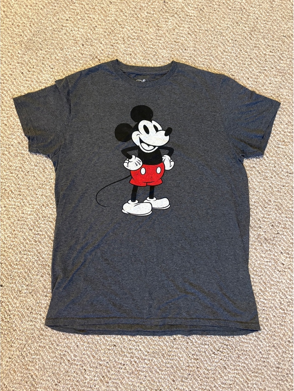 Disney Classic Mickey Mouse Men's M Graphic Tee Distressed Charcoal Heather Grey
